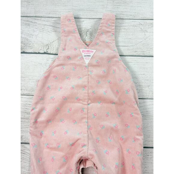 Osh Kosh B’gosh Vintage Footed Floral Overalls Corduroy Pink Baby Size 6/9 Month - Picture 7 of 11